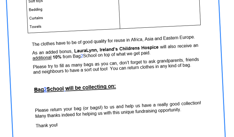Bag2School Letter including LauraLynn